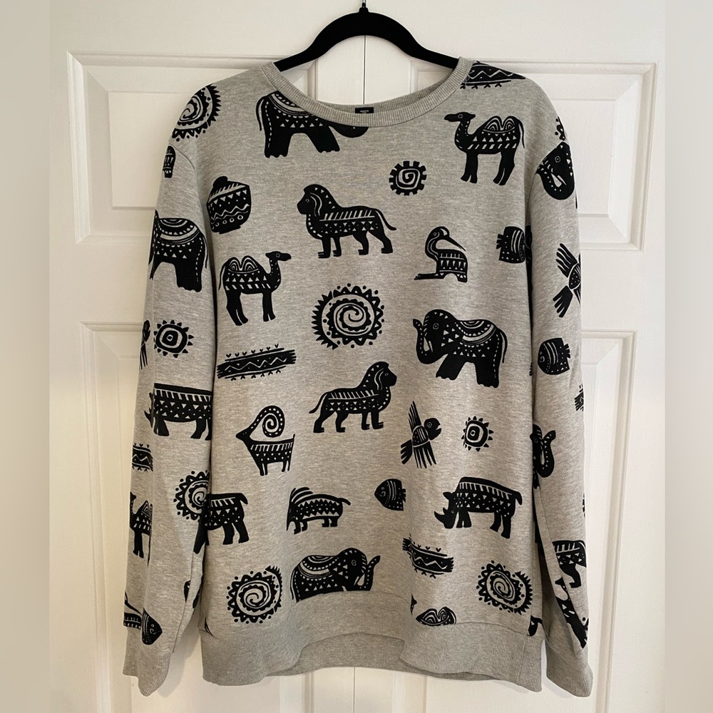 Forever 21 Gray Sweater with Black Animal Print